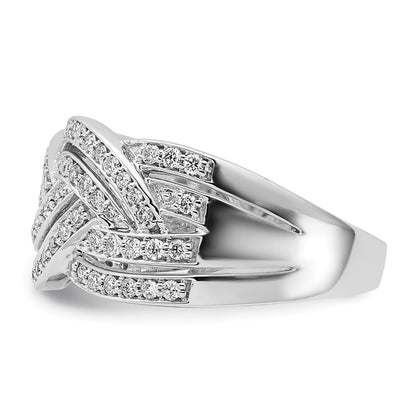 14k White Gold Woven Real Diamond Ring