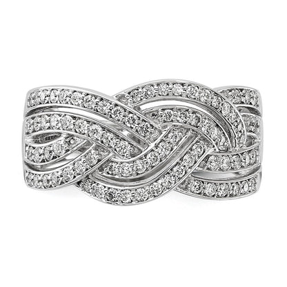 14k White Gold Woven Real Diamond Ring