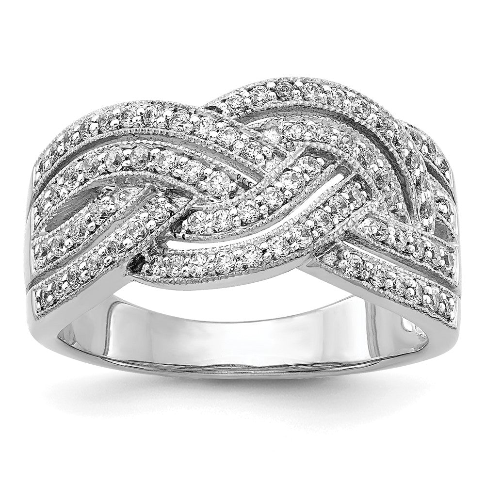 14k White Gold Woven Real Diamond Ring