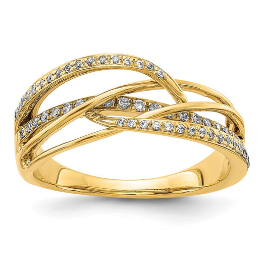 14K Yellow Gold Real Diamond Swirl Ring