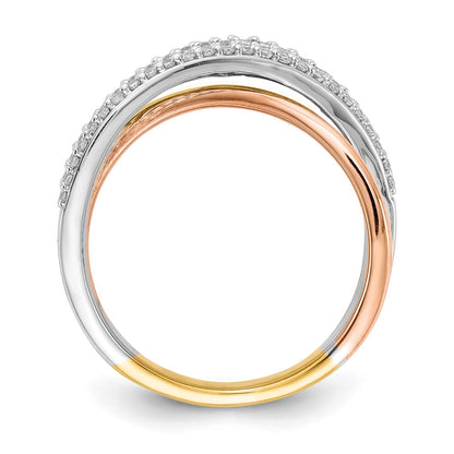 14k Tri-color Gold Overlap Real Diamond Ring