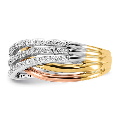 14k Tri-color Gold Overlap Real Diamond Ring