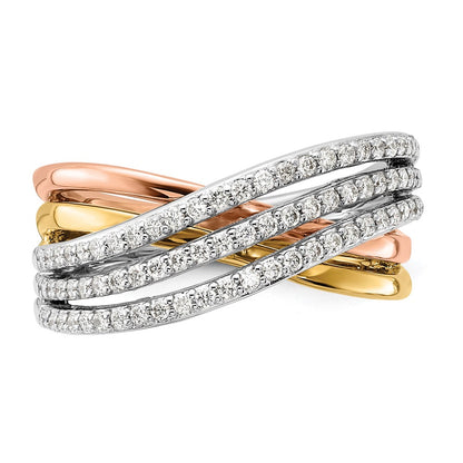 14k Tri-color Gold Overlap Real Diamond Ring