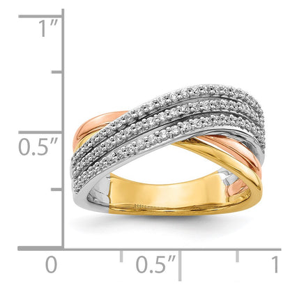 14k Tri-color Gold Overlap Real Diamond Ring