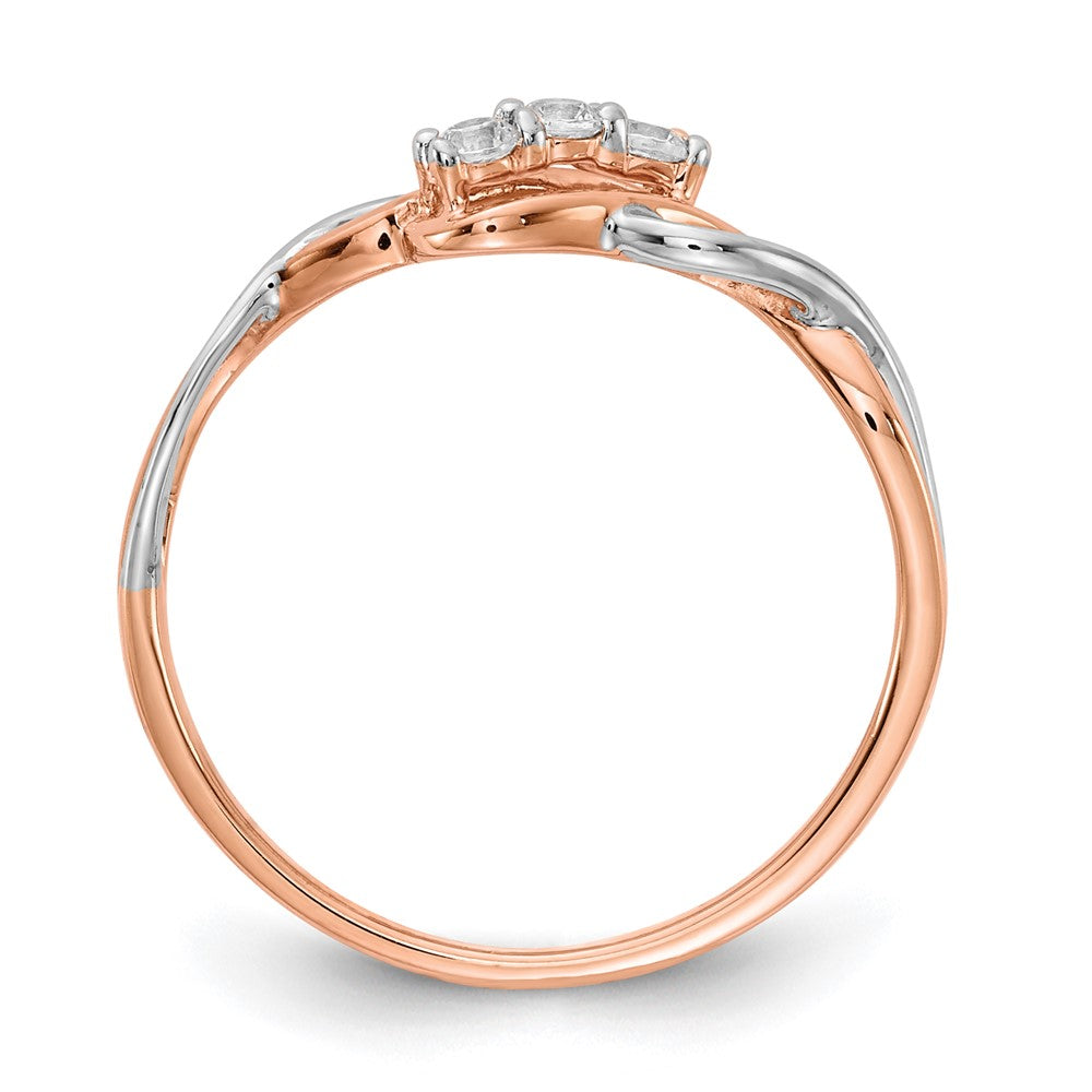 14k Two-Tone Gold 3-stone Real Diamond Polished Twist Ring