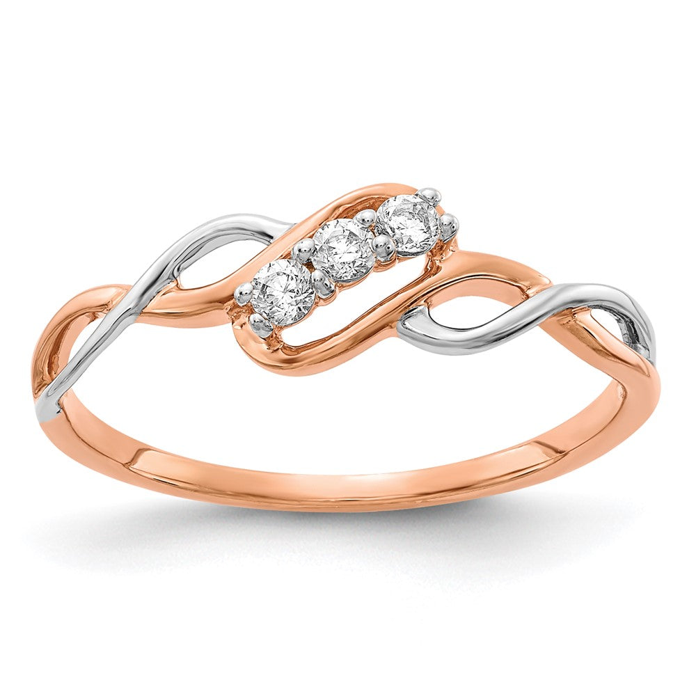 14k Two-Tone Gold 3-stone Real Diamond Polished Twist Ring