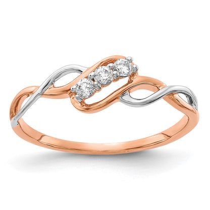 14k Two-Tone Gold 3-stone Real Diamond Polished Twist Ring