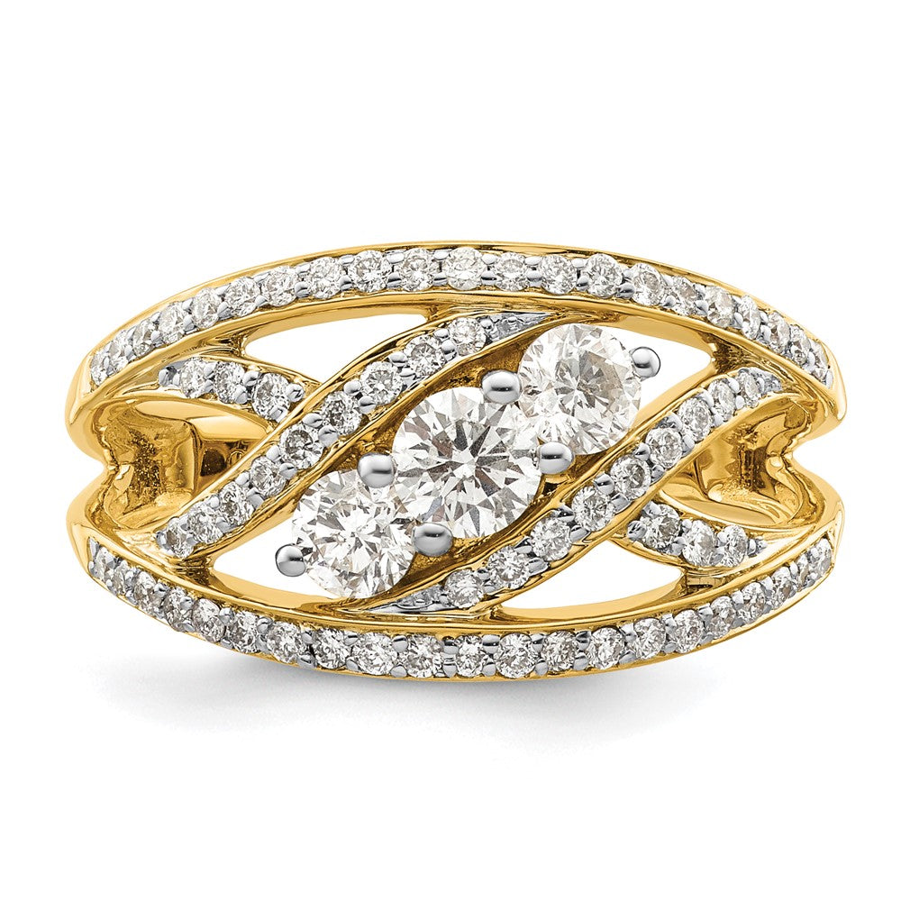 14K Yellow Gold Fancy 3-stone Real Diamond Ring