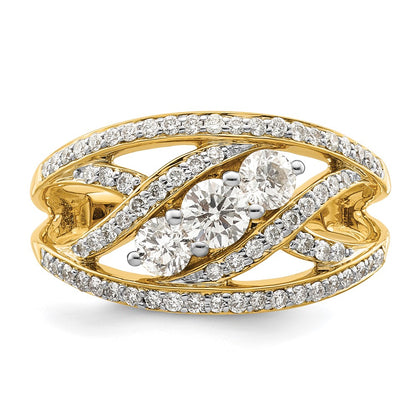 14K Yellow Gold Fancy 3-stone Real Diamond Ring