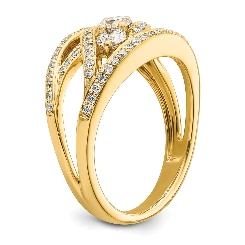14K Yellow Gold Fancy 3-stone Real Diamond Ring
