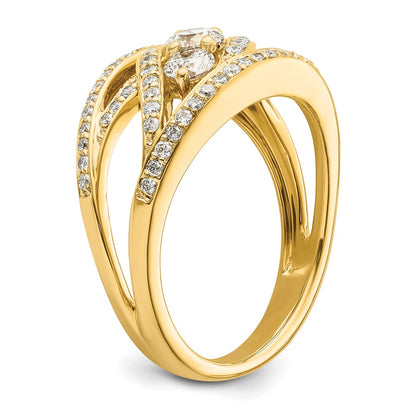 14K Yellow Gold Fancy 3-stone Real Diamond Ring