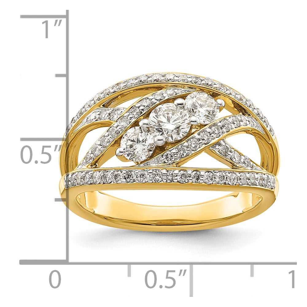 14K Yellow Gold Fancy 3-stone Real Diamond Ring