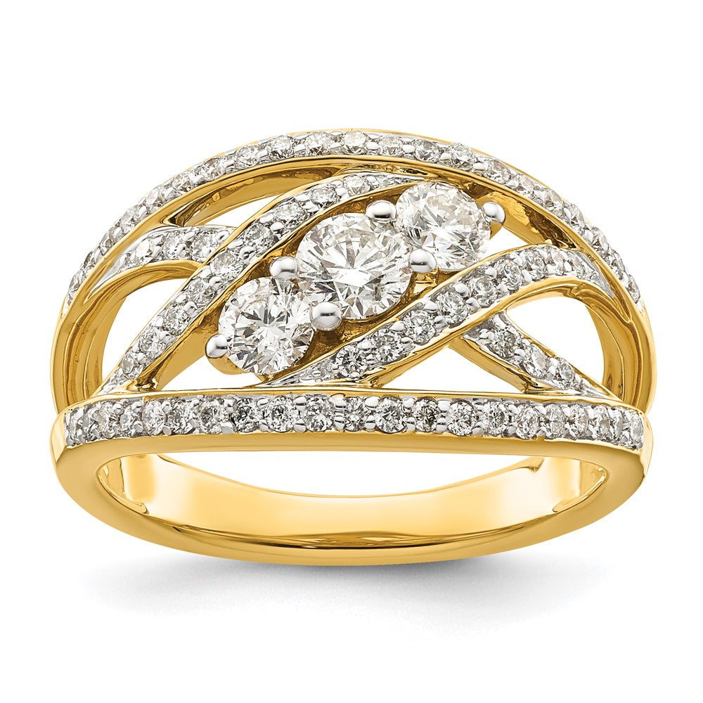 14K Yellow Gold Fancy 3-stone Real Diamond Ring