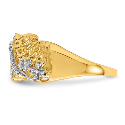 14K Yellow Gold Rhodium Real Diamond Dragonfly Ring