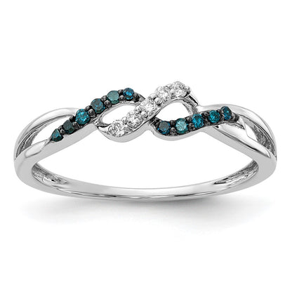 14k White Gold w/ Blue and White Real Diamond Twist Ring
