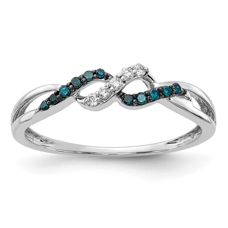 14k White Gold w/ Blue and White Real Diamond Twist Ring