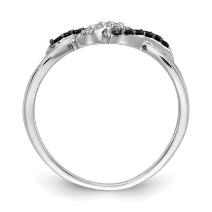 14k White Gold w/ Black and White Real Diamond Twist Ring