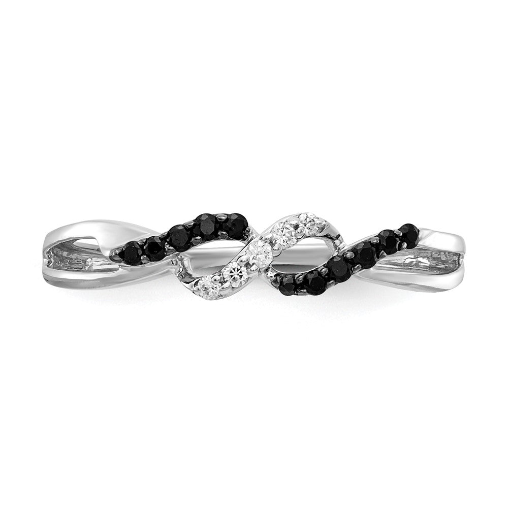 14k White Gold w/ Black and White Real Diamond Twist Ring