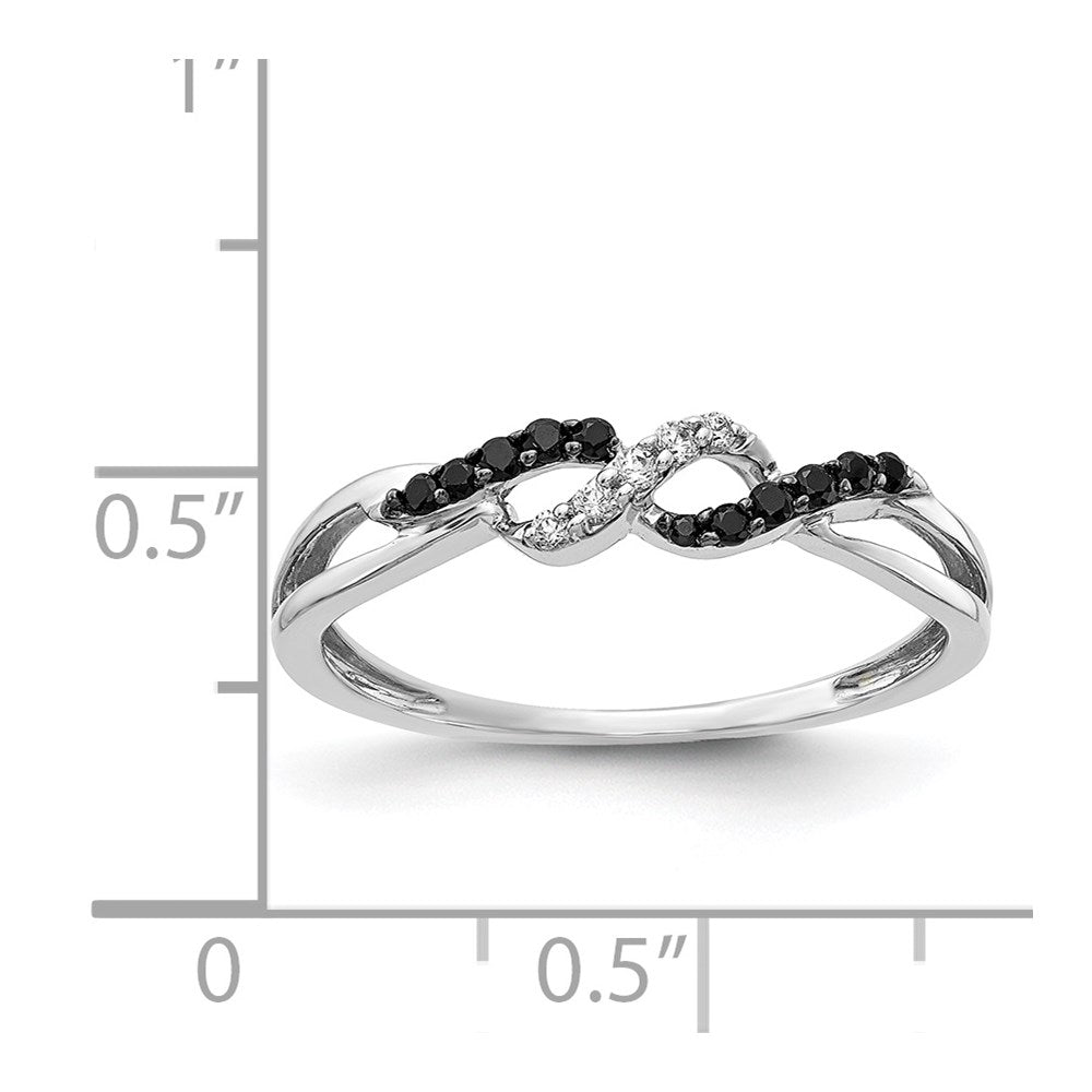 14k White Gold w/ Black and White Real Diamond Twist Ring