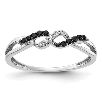 14k White Gold w/ Black and White Real Diamond Twist Ring