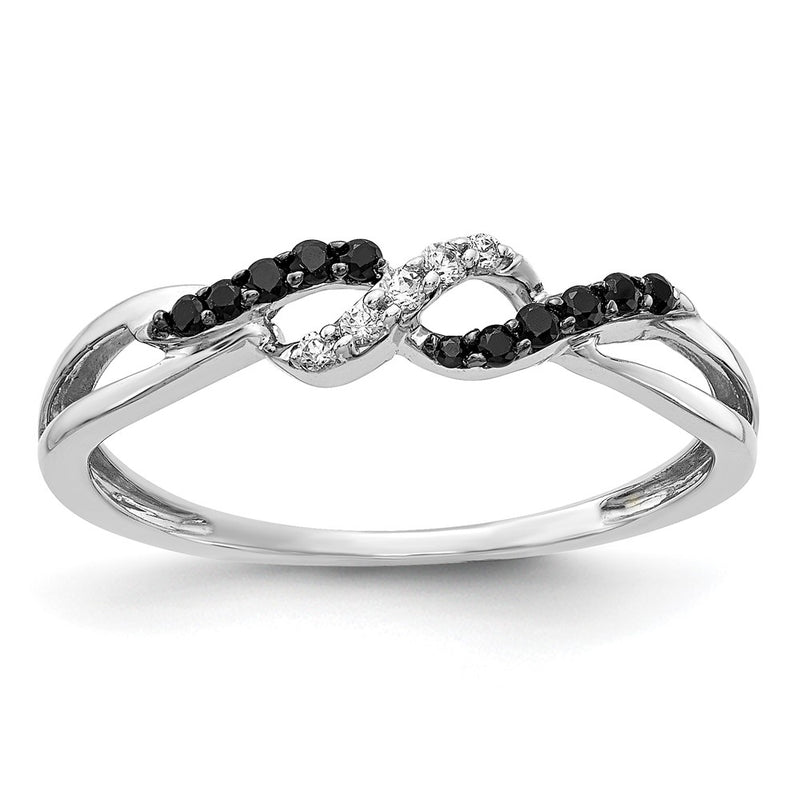 14k White Gold w/ Black and White Real Diamond Twist Ring