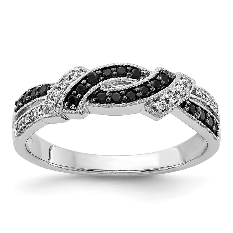 14k White Gold w/Black Rhodium White and Black Real Diamond Ring