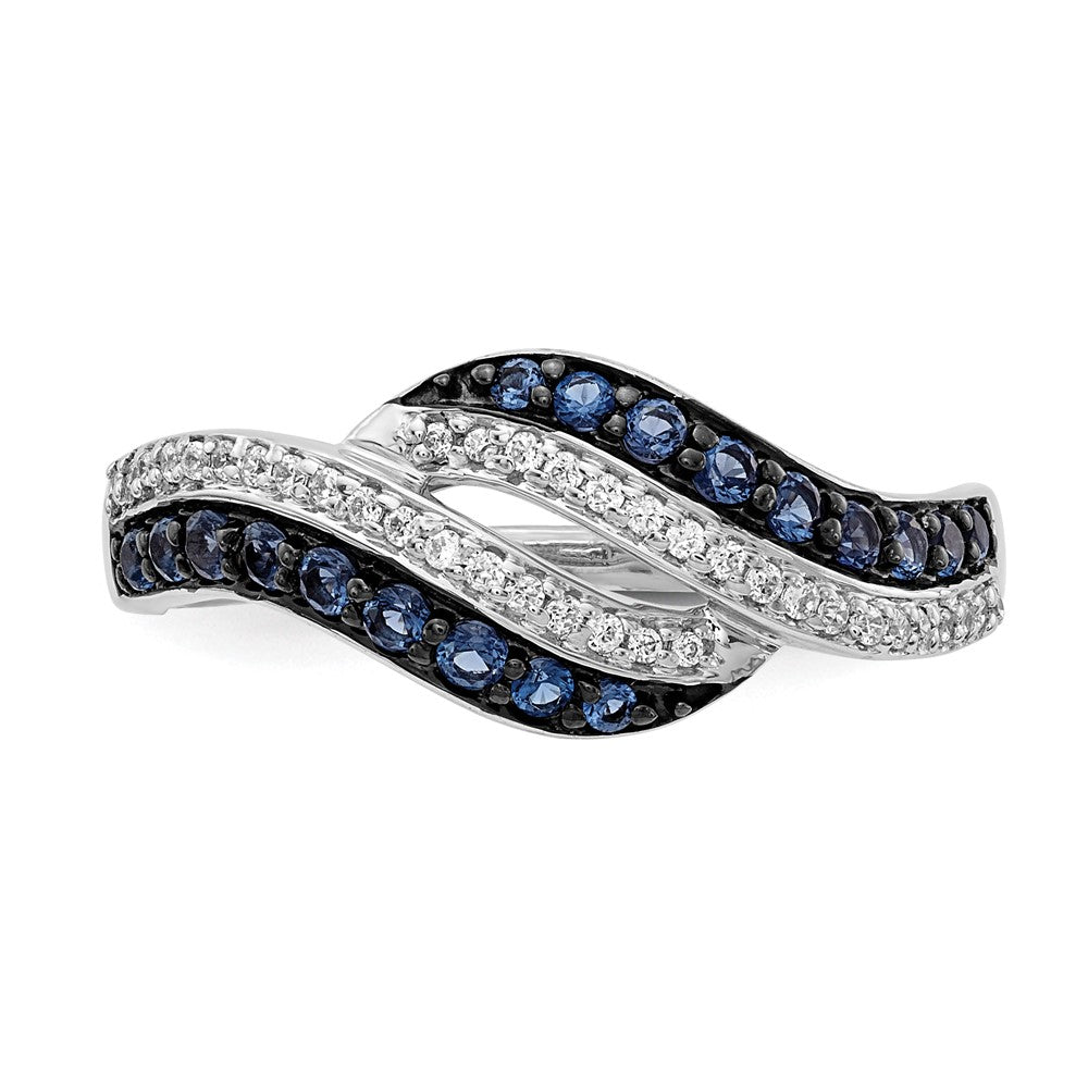 14k White Gold Blue and White Real Diamond Swirl Ring