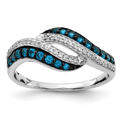 14k White Gold Blue and White Real Diamond Swirl Ring