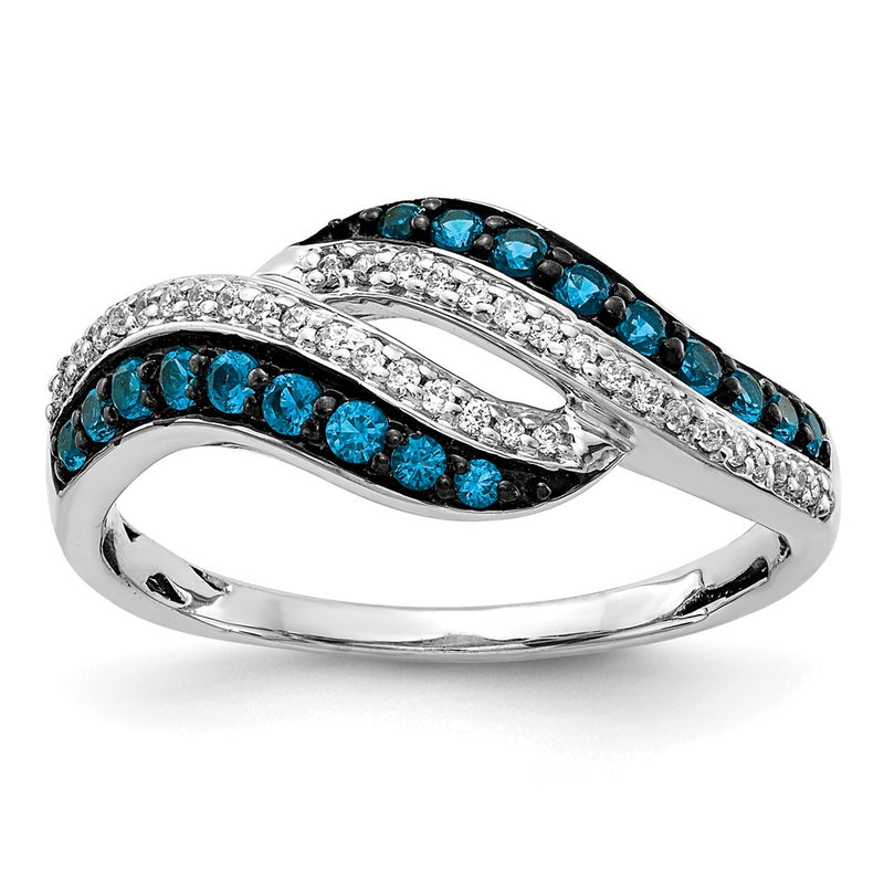 14k White Gold Blue and White Real Diamond Swirl Ring