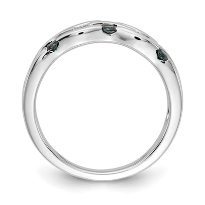 14k White Gold Blue/White Real Diamond Wavy Ring