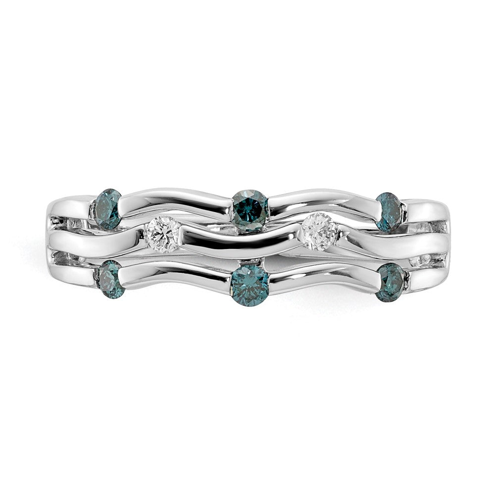 14k White Gold Blue/White Real Diamond Wavy Ring