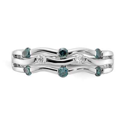 14k White Gold Blue/White Real Diamond Wavy Ring