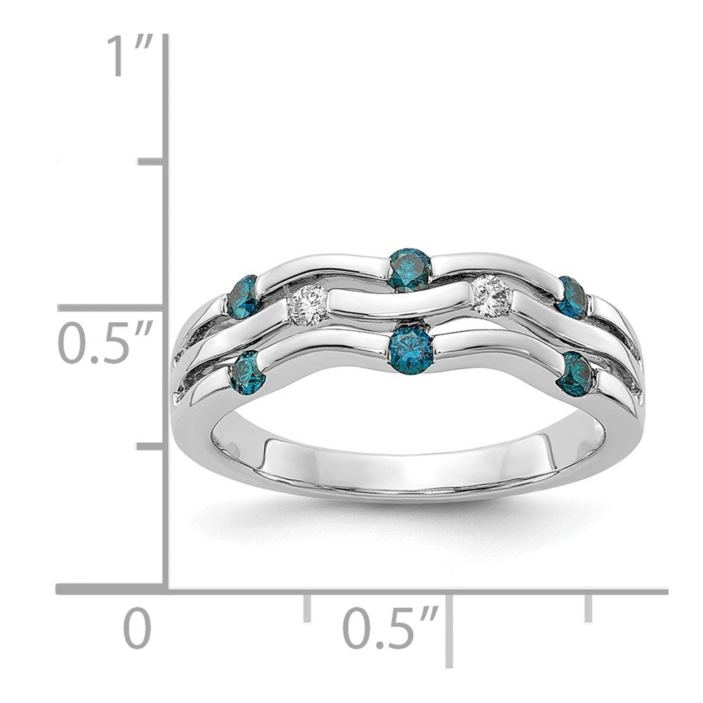 14k White Gold Blue/White Real Diamond Wavy Ring