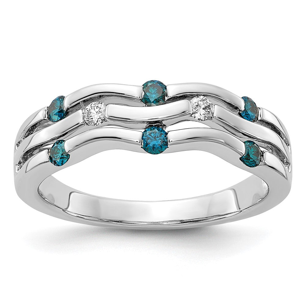 14k White Gold Blue/White Real Diamond Wavy Ring