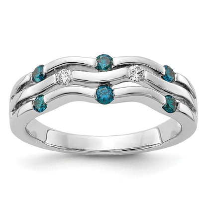 14k White Gold Blue/White Real Diamond Wavy Ring