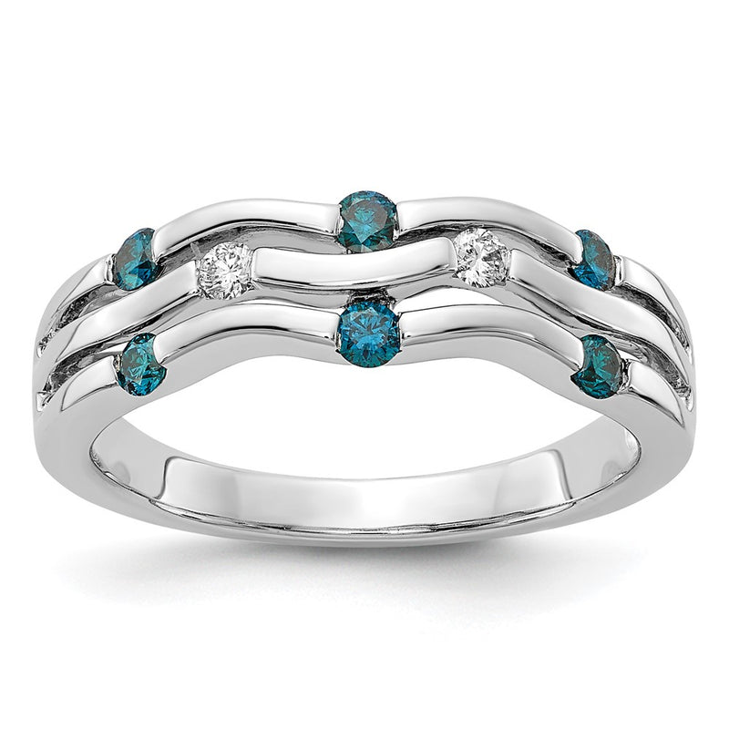 14k White Gold Blue/White Real Diamond Wavy Ring