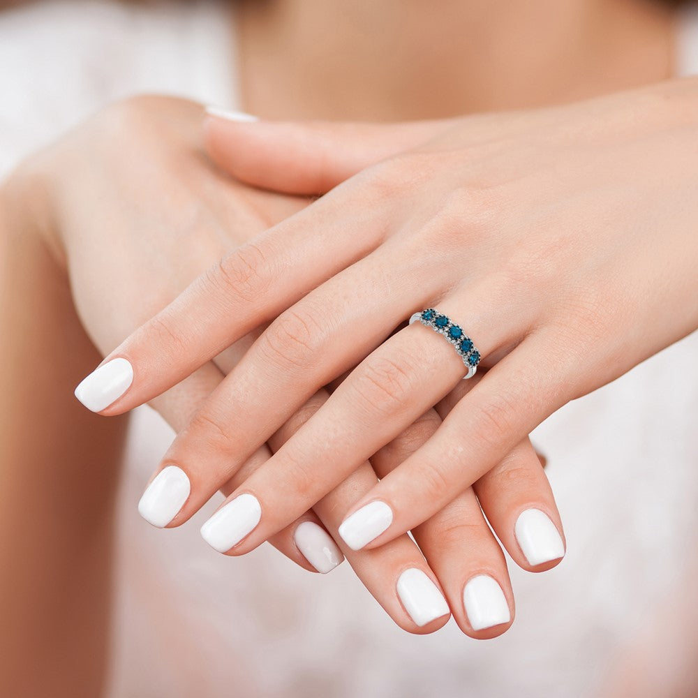 14k White Gold 5-stone Blue/White Real Diamond Ring