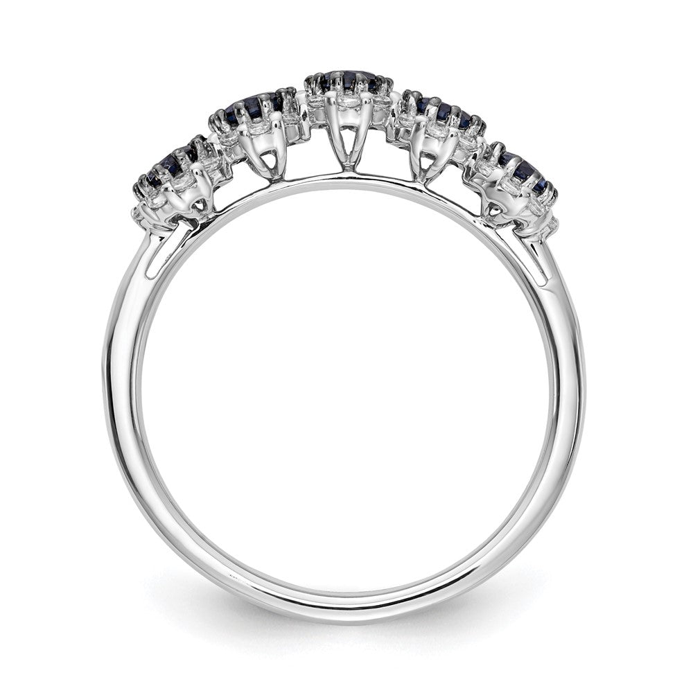 14k White Gold 5-stone Blue/White Real Diamond Ring