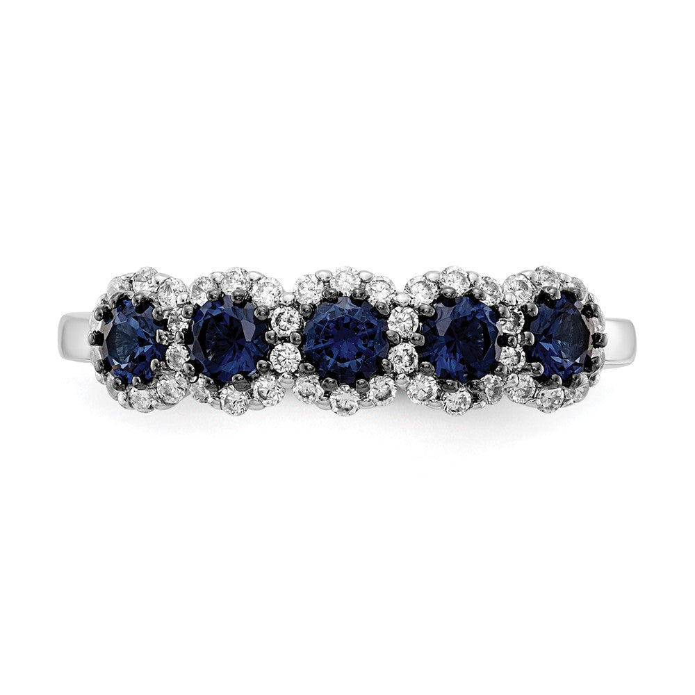 14k White Gold 5-stone Blue/White Real Diamond Ring