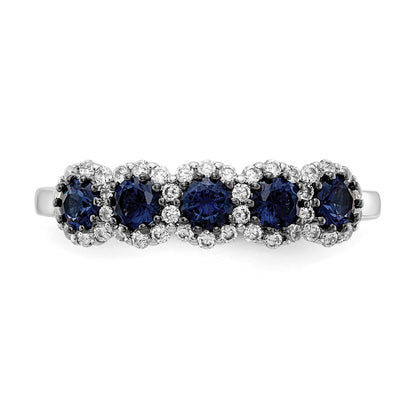 14k White Gold 5-stone Blue/White Real Diamond Ring