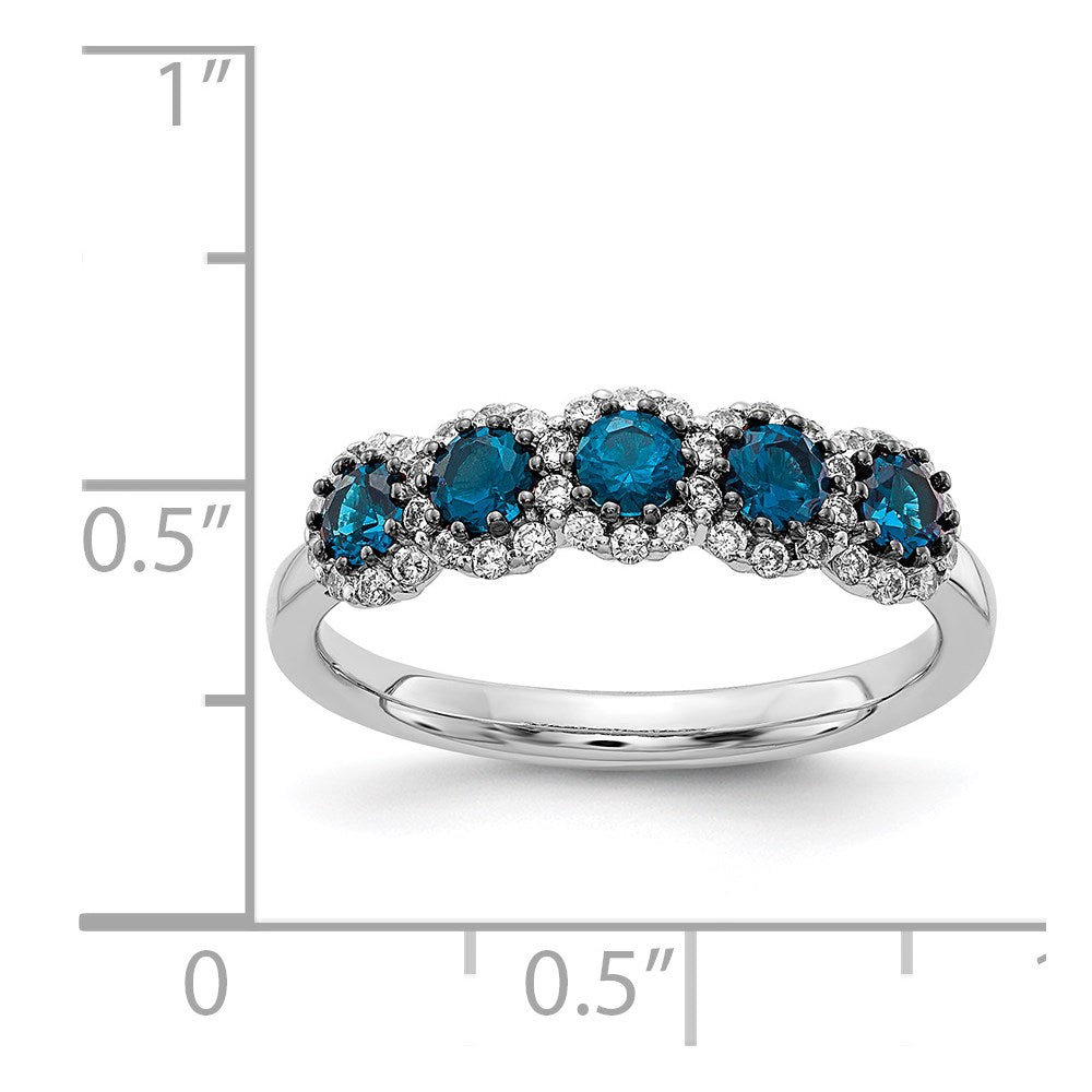 14k White Gold 5-stone Blue/White Real Diamond Ring