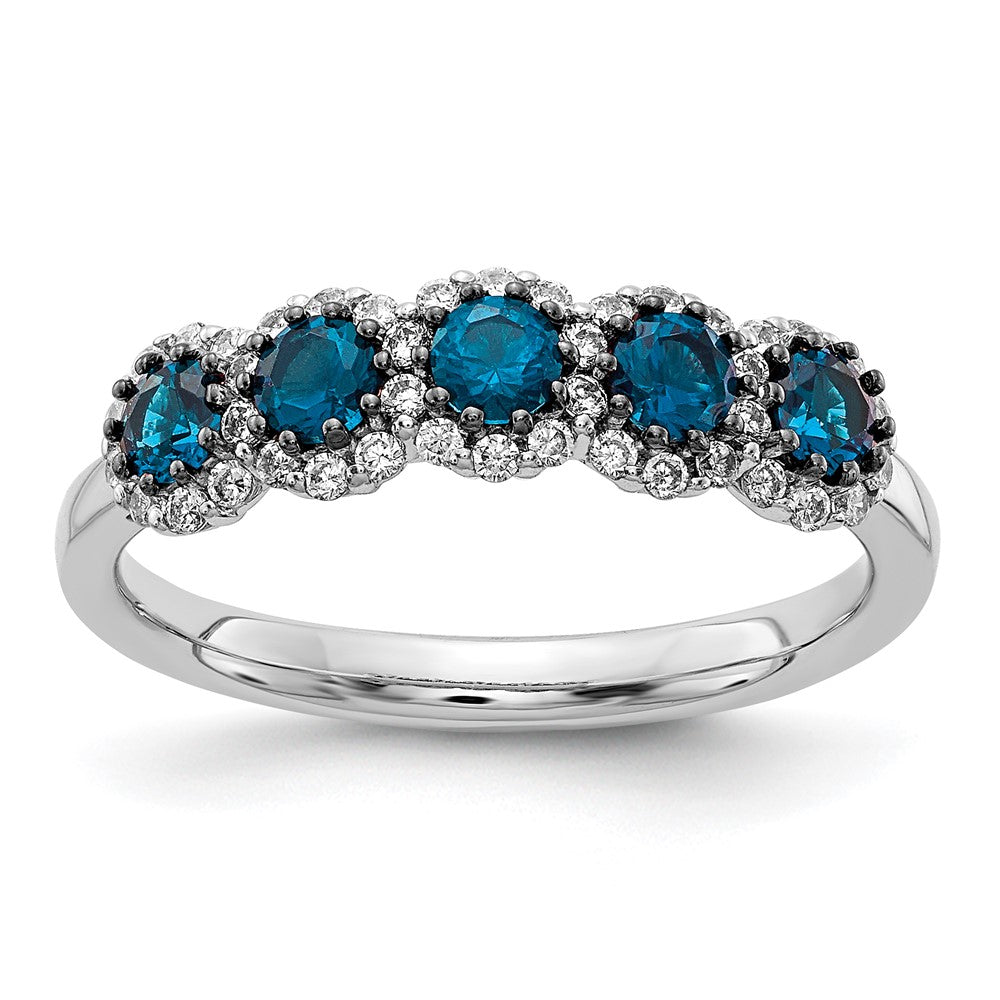 14k White Gold 5-stone Blue/White Real Diamond Ring