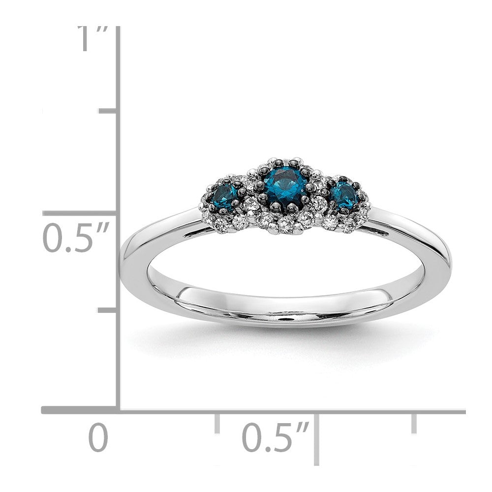 14k White Gold Blue/White Real Diamond Ring