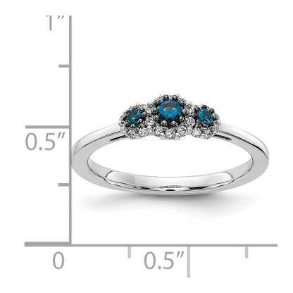 14k White Gold Blue/White Real Diamond Ring