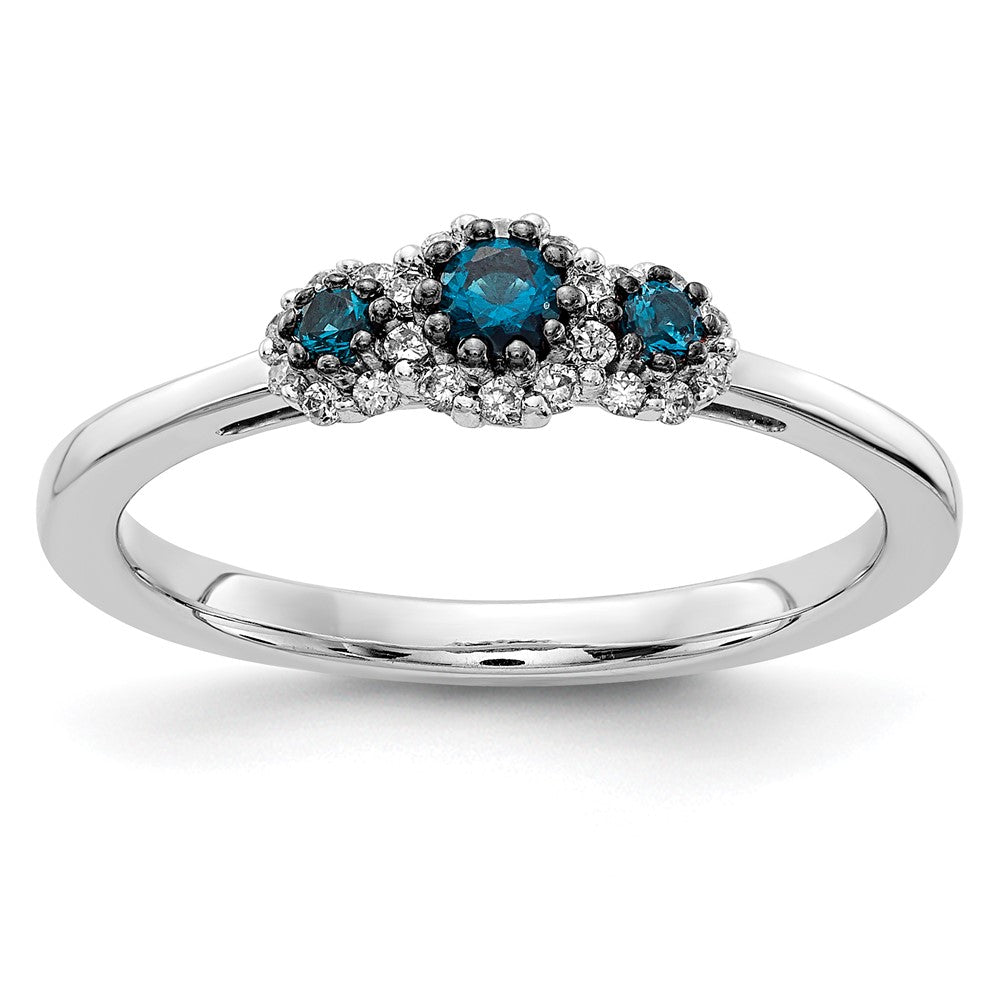 14k White Gold Blue/White Real Diamond Ring