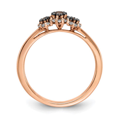14k Rose Gold 3-stone White/Champagne Real Diamond Ring