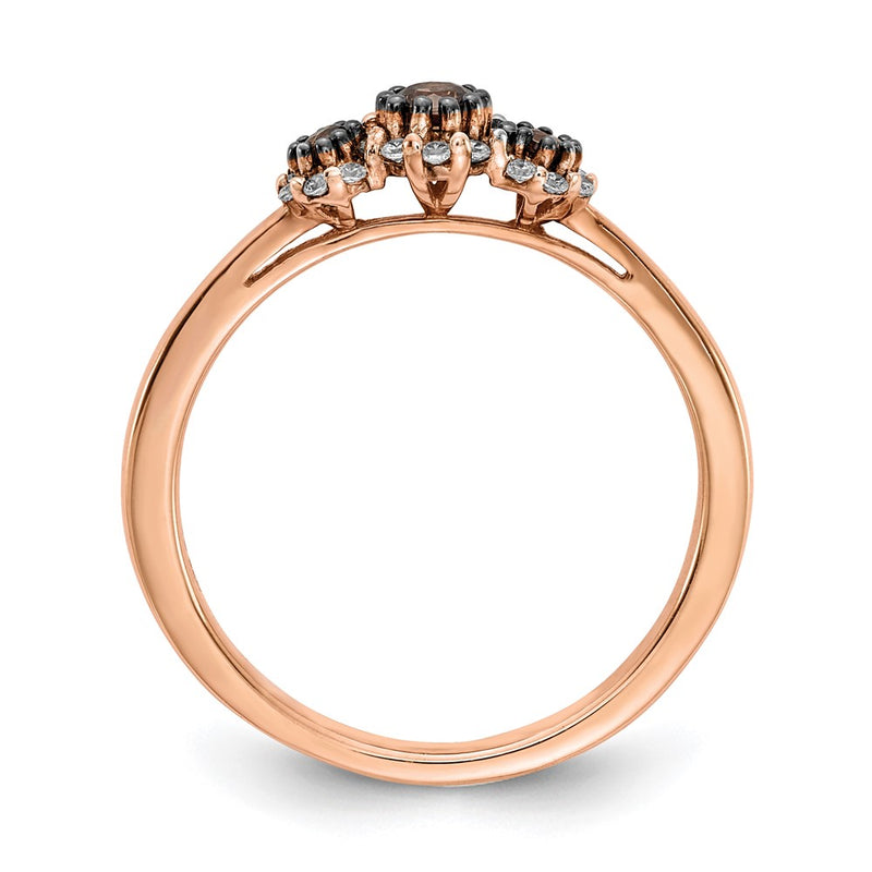14k Rose Gold 3-stone White/Champagne Real Diamond Ring