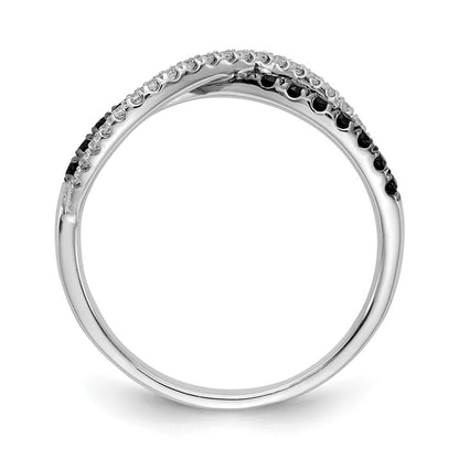 14k White Gold Black and White Real Diamond Twisted Ring