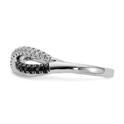 14k White Gold Black and White Real Diamond Twisted Ring