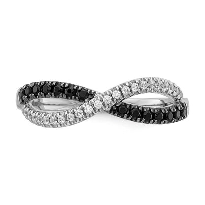 14k White Gold Black and White Real Diamond Twisted Ring